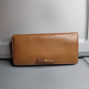 J.CREW Tan Genuine Leather Cream Stitch Snap Close Multi-Compartment Wallet 8x4"